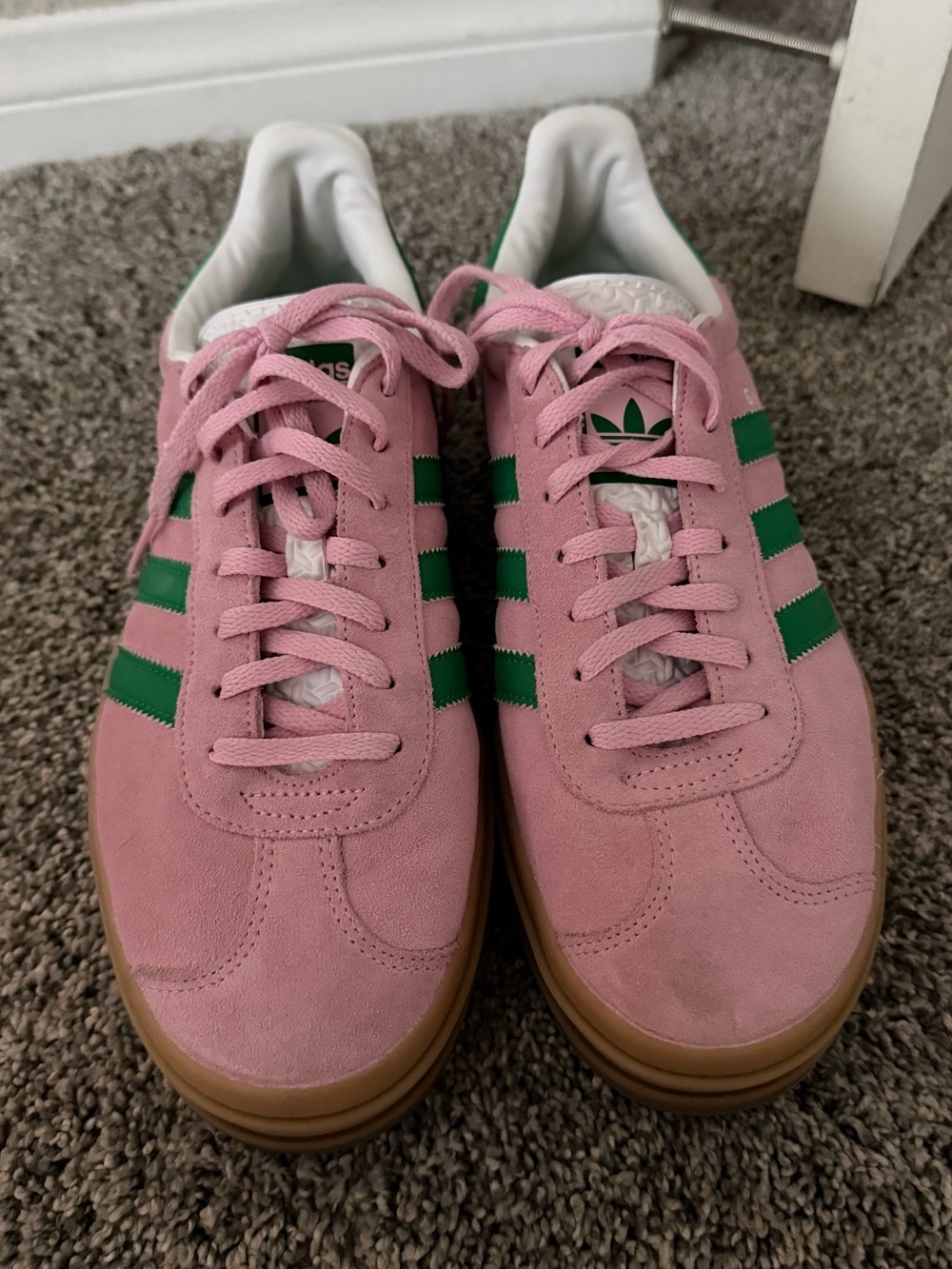 adidas Pink Suede Sneakers with Green Stripes